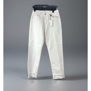 Anthropologie EVIDNT Womens 26 ORSAY Slim Crop Raw Fringe Hem White Denim New